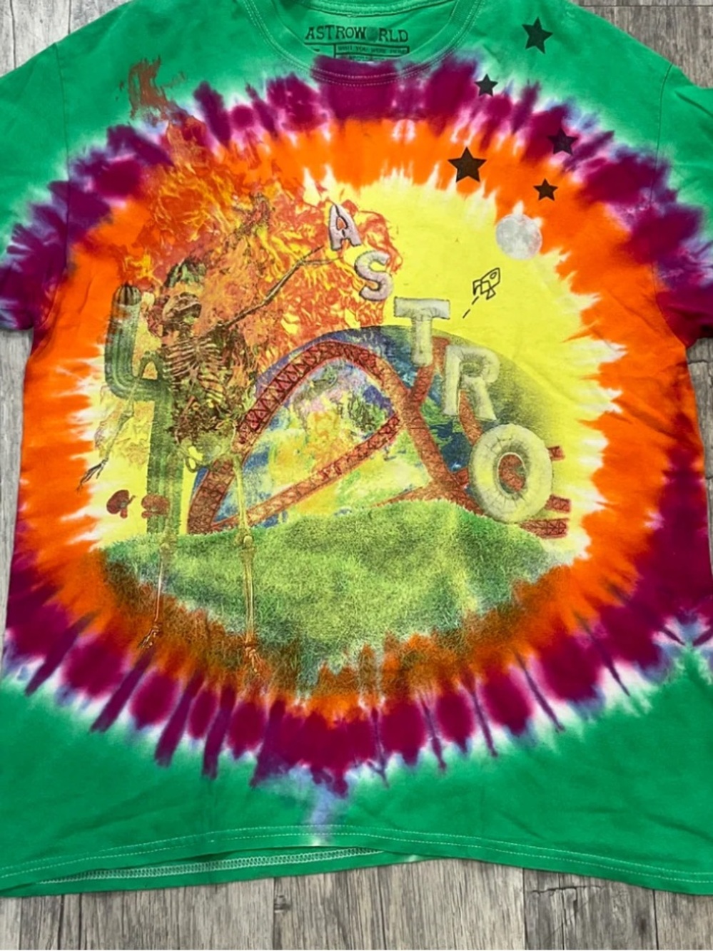 FADED*** ASTROWORLD Tie-Dye Smiley Graphic Tee - Green Multi